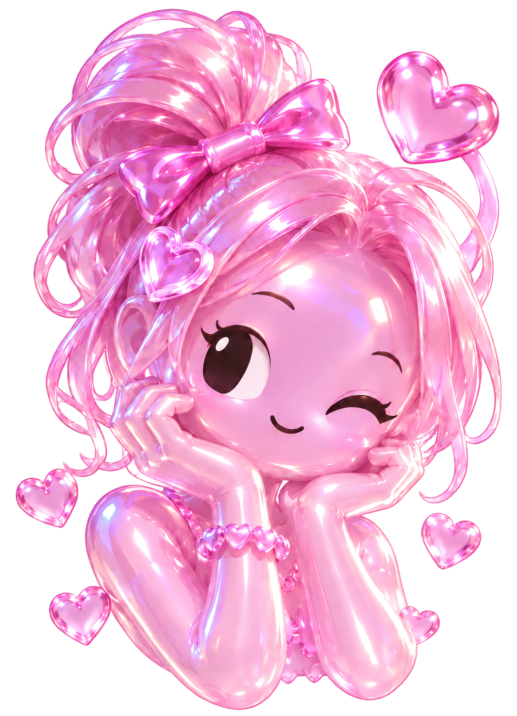Sammy, the pink transparent Agent with a bow and hearts